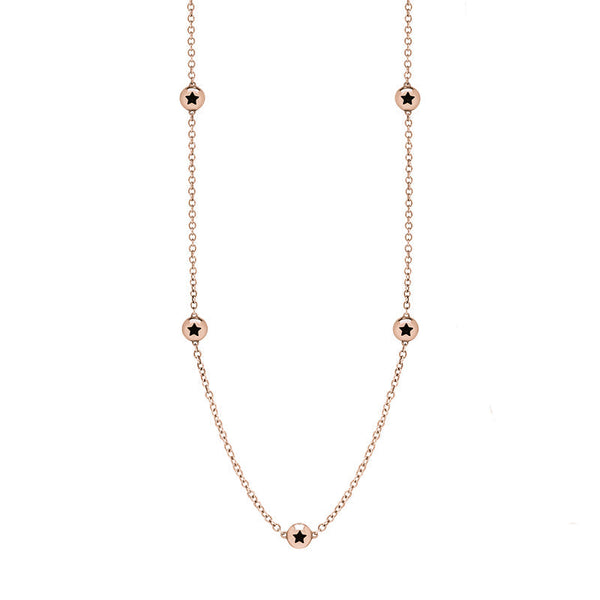 9ct Rose Gold Whitby Jet Star Link Disc Chain Necklace, N744.