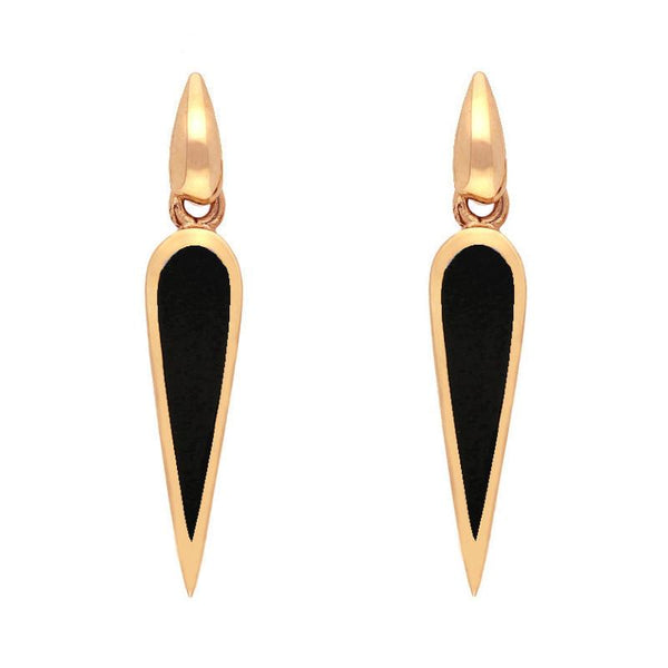 9ct Rose Gold Whitby Jet Toscana Slim Pear Drop Earrings. E1123.
