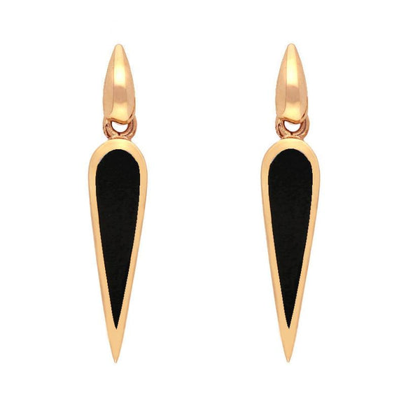 9ct Rose Gold Whitby Jet Toscana Slim Pear Drop Earrings. E1123.