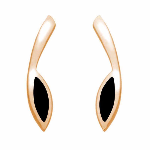 9ct Rose Gold Whitby Jet Toscana Long Marquise Stud Earrings. E1185.