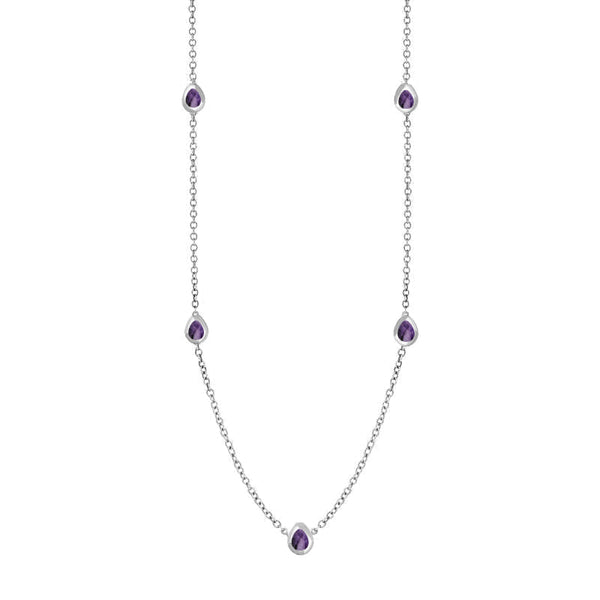 9ct White Gold Blue John Fleur De Lis Link Disc Chain Necklace