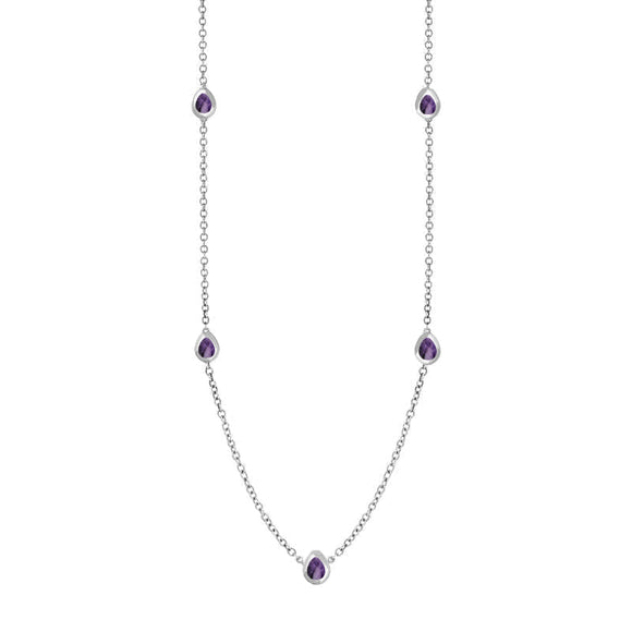 9ct White Gold Blue John Fleur De Lis Link Disc Chain Necklace