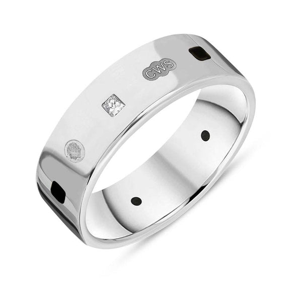 9ct White Gold Diamond Jet King's Coronation Hallmark Princess Cut 6mm Ring R1199_6 CFH