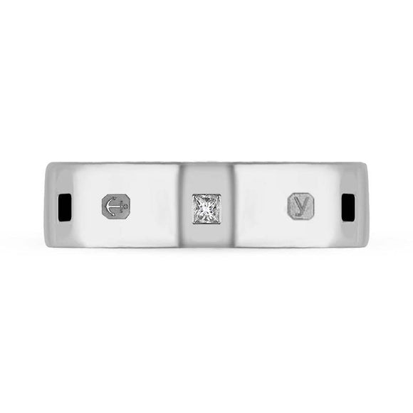 9ct White Gold Diamond Jet King's Coronation Hallmark Princess Cut 6mm Ring R1199_6 CFH