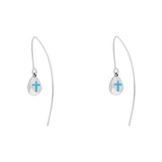 9ct White Gold Turquoise Cross Disc Drop Earrings, E1374.