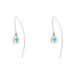 9ct White Gold Turquoise Cross Disc Drop Earrings, E1374.