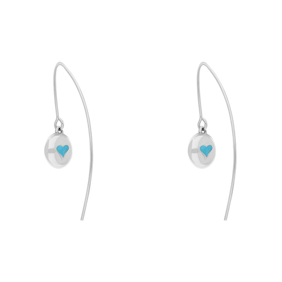 9ct White Gold Turquoise Heart Disc Drop Earrings, E1372.