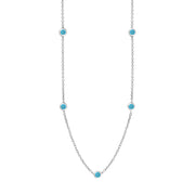 9ct White Gold Turquoise Heart Link Disc Chain Necklace, N746.