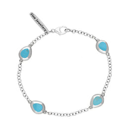 9ct White Gold Turquoise Oval Fleur De Lis Detail Four Stone Bracelet, B798.
