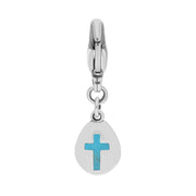 9ct White Gold Turquoise Pear Shaped Cross Clip Charm, G664.