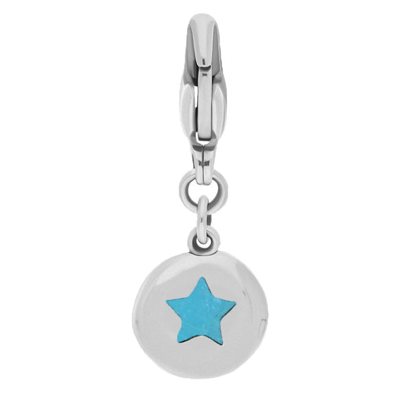 9ct White Gold Turquoise Round Shaped Star Clip Charm, G662.