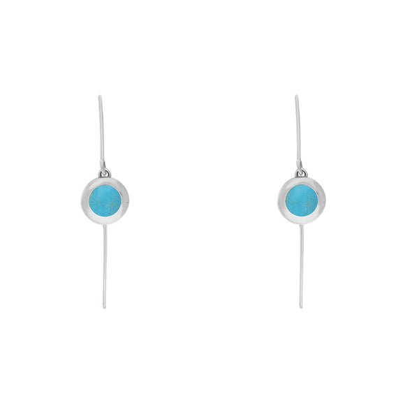 9ct White Gold Turquoise Star Disc Drop Earrings, E1371.