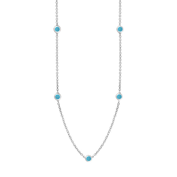 9ct White Gold Turquoise Star Link Disc Chain Necklace, N744._2