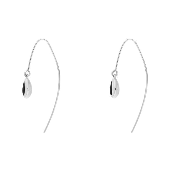 9ct White Gold Whitby Jet Cross Disc Drop Earrings