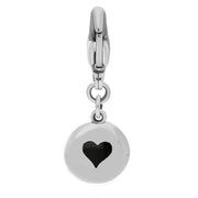 9ct White Gold Whitby Jet Round Shaped Heart Clip Charm, G665.