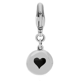 9ct White Gold Whitby Jet Round Shaped Heart Clip Charm, G665.