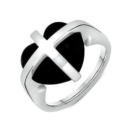 9ct White Gold Whitby Jet Cross Heart Ring R628 