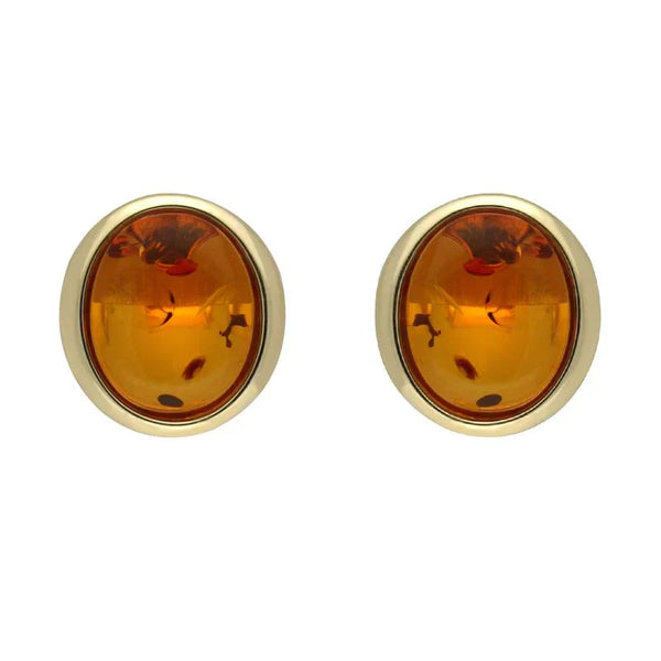 9ct Yellow Gold Amber Framed Oval Stud Earrings E1271