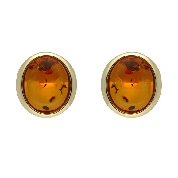 9ct Yellow Gold Amber Framed Oval Stud Earrings E1271