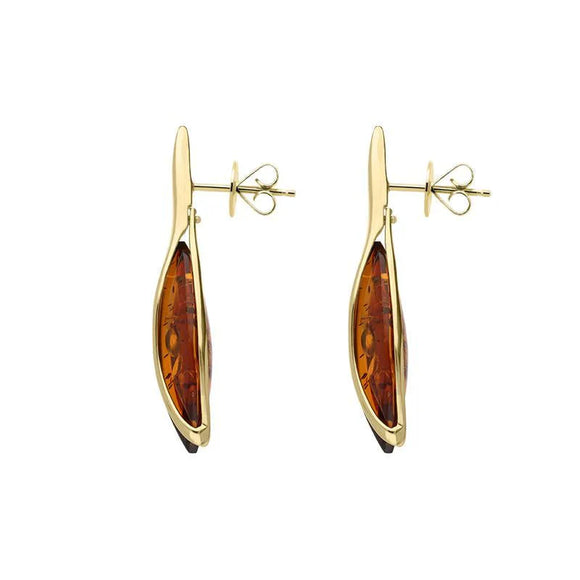 9ct Yellow Gold Amber Marquise Wave Stud Earrings E2488
