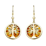 W Hamond 9ct Yellow Gold Amber Round Tree Drop Earrings, E2485.