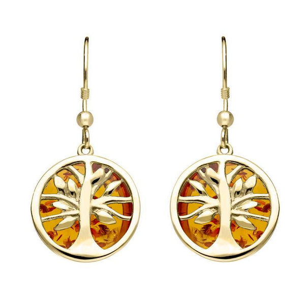 W Hamond 9ct Yellow Gold Amber Round Tree Drop Earrings, E2485.