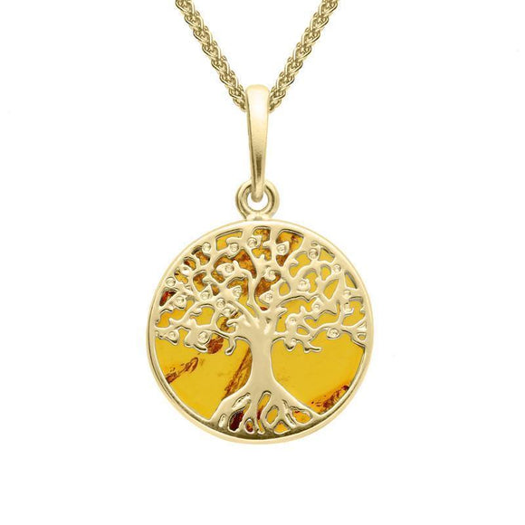 9ct Yellow Gold Amber Small Round Tree of Life Two Piece Set S064