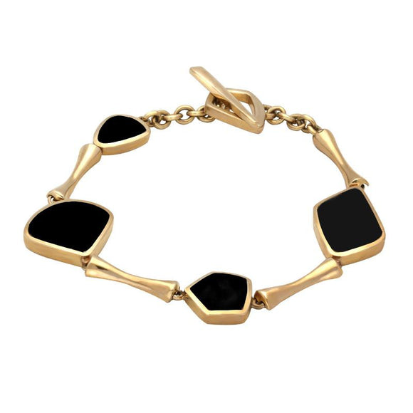 9ct Yellow Gold And Whitby Jet 4 Stone Organic T Bar Bracelet B475.