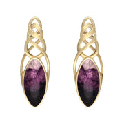 9ct Yellow Gold Blue John Celtic Long Marquise Stud Earrings. E994.