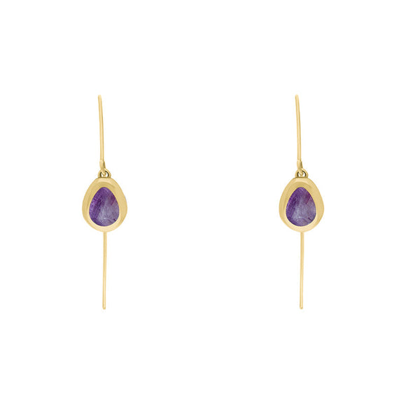 9ct Yellow Gold Blue John Cross Disc Drop Earrings