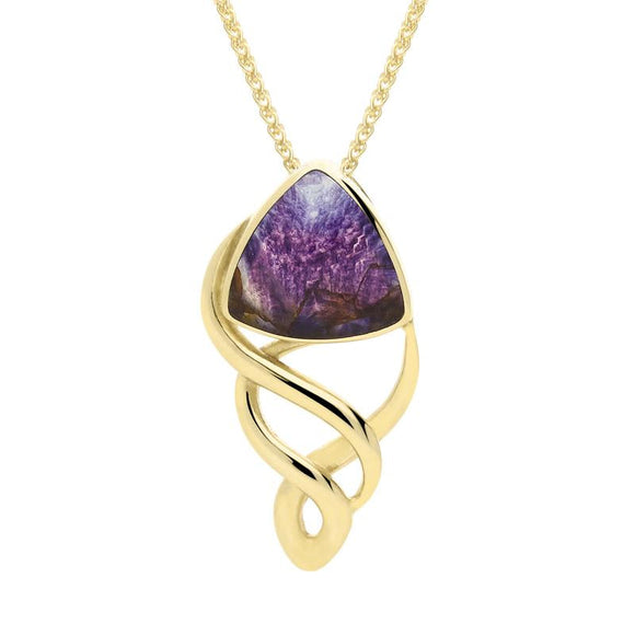 9ct Yellow Gold Blue John Curved Triangle Celtic Necklace