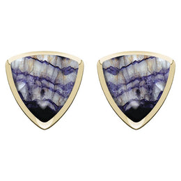 9ct Yellow Gold Blue John Curved Triangle Stud Earrings. E203.
