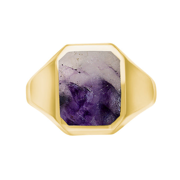 9ct Yellow Gold Blue John Cut Corners Signet Ring, R123.