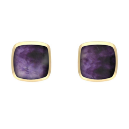 9ct Yellow Gold Blue John Dinky Cushion Stud Earrings. E335.