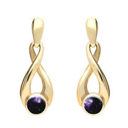 9ct Yellow Gold Blue John Eternity Loop Drop Earrings. E074. 
