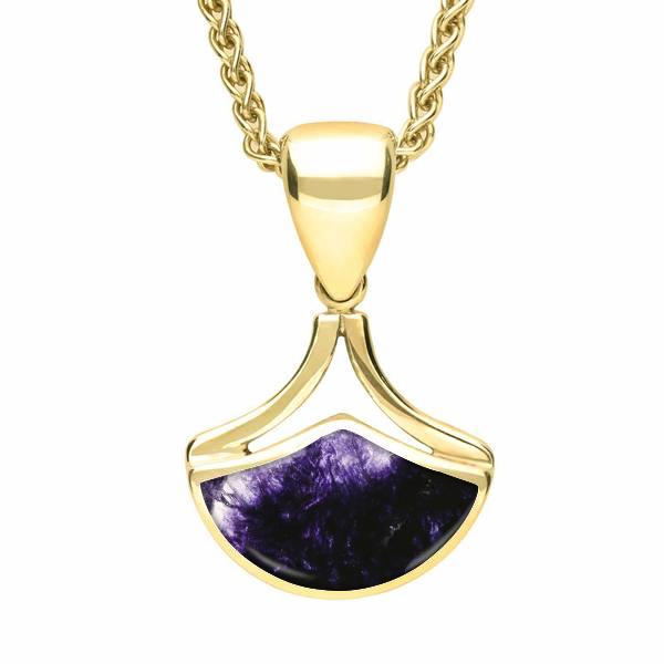 9ct Yellow Gold Blue John Fan Shaped Necklace