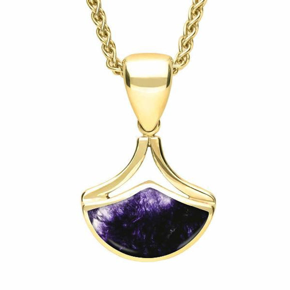 9ct Yellow Gold Blue John Fan Shaped Necklace