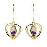 9ct Yellow Gold Blue John Heart Drop Earrings E1914