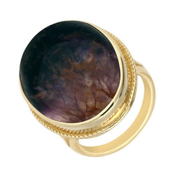 9ct Yellow Gold Blue John Large Rope Edged Ring. R066