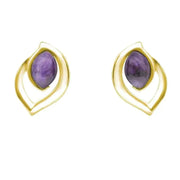 9ct Yellow Gold Blue John Marquise Flame Stud Earrings E1906