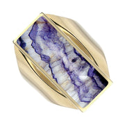 9ct Yellow Gold Blue John Medium Oblong Ring. R065.