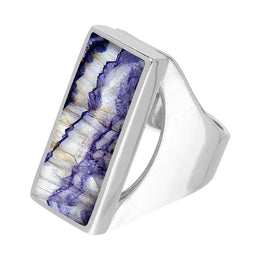Sterling Silver Blue John Medium Oblong Ring. R065.