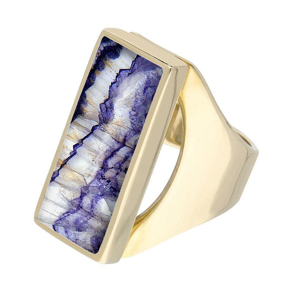 9ct Yellow Gold Blue John Medium Oblong Ring. R065.