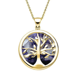 Yellow Gold Blue John Medium Round Tree of Life Necklace P3441