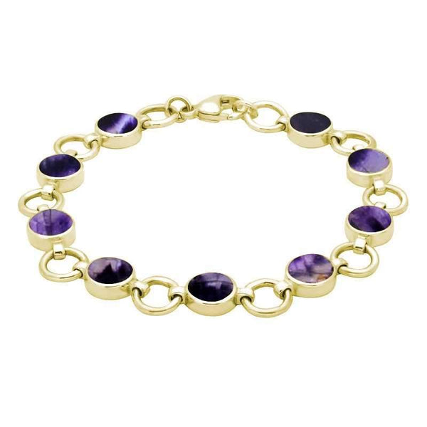 9ct Yellow Gold Blue John Nine Stone Round Ring Bracelet. B537.