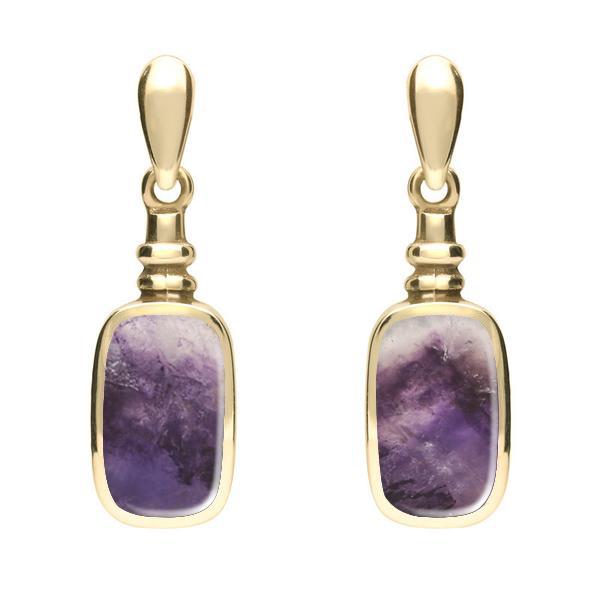 9ct Yellow Gold Blue John Oblong Bottle Top Drop Earrings. E055.