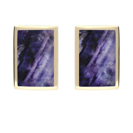 9ct Yellow Gold Blue John Oblong Stud Earrings. E014.