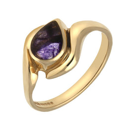 9ct Yellow Gold Blue John Offset Pear Ring. R071.