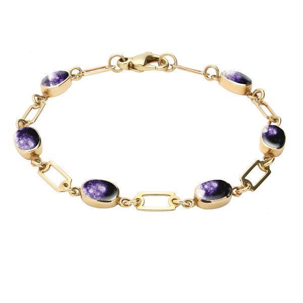 9ct Yellow Gold Blue John Oval Linked Bracelet. B026.