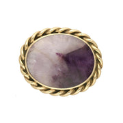 9ct Yellow Gold Blue John Rope Twist Edge Large Brooch M181